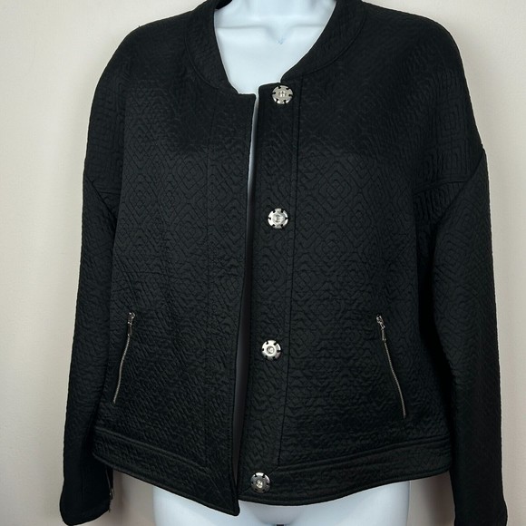 Rebecca Minkoff Black Quilted Moto Jacket Floral Lining Size M - Picture 10 of 14